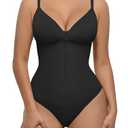FeelinGirl Shapewear for Women Tummy Control Seamless Zip Front Bodysuits Thong V Neck Body Suit Body Shaper, S