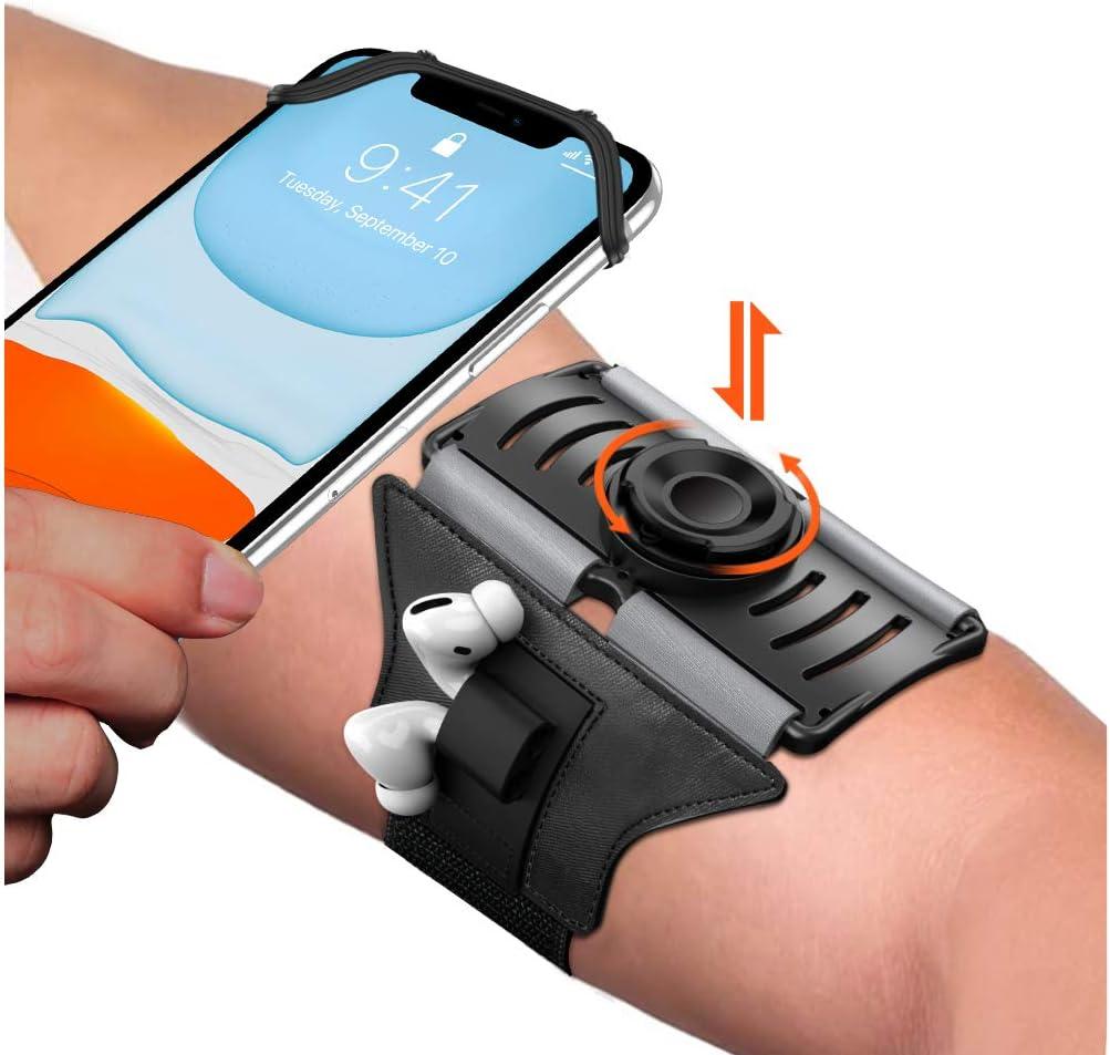 VUP Detachable Running Phone Holder 360Rotatable Armband for iPod MP3 Player iPhone, Fits All 4-6.7 Inch Smartphone Device, with Key Holder for Running Hiking Biking (Black-Detachable)