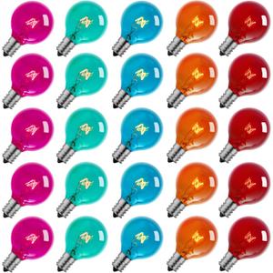 Brightown Multicolor G40 Christmas Replacement Light Bulbs, UL Listed 5 Watt E12 C7 Candelabra Base Glass Bulbs with Colorful Coating, Easily Screw in Strings Spools Strands, 25 Pack