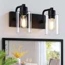 Dpyrrhic Matte Black 2-Light Bathroom Lights Over Mirror with Clear Glass Shade, Modern Bathroom Light Fixtures for Kitchen Living Room Bedroom Laundry Room