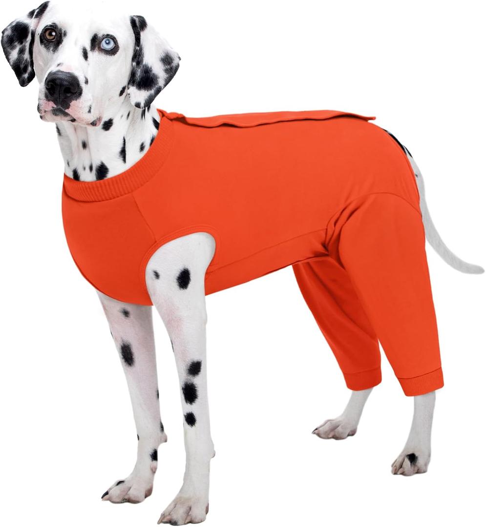 Kuoser Dog Recovery Suit for Rear Legs, Dog Surgical Suit with Dog Pants to Prevent Licking Wounds, Dog Onesie for Surgery Female Spay Male Neuter, Anti Licking Dog Recovery Leg Sleeve, Orange 4XL (4x-large (Back Length: 68cm / 26.77"))