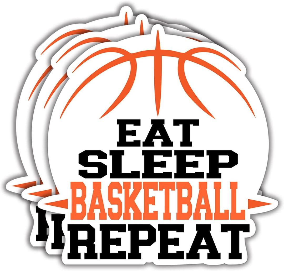 5 x 3Pcs Eat Sleep Basketball Repeat Funny Quotes Vinyl Stickers Durable for Laptops Water Bottles Phones Tumblers Notebooks Cars Mugs Size 3 x 3 Inch