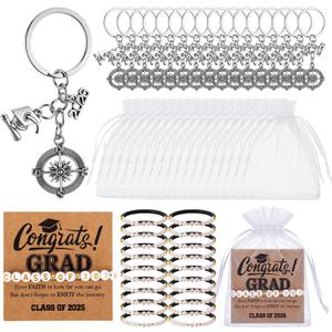 Tondiamo 96 Pcs Class of 2026 Graduation Gifts Bulk Include Compass Keychain Bracelets Organza Bags and Congratulations Cards