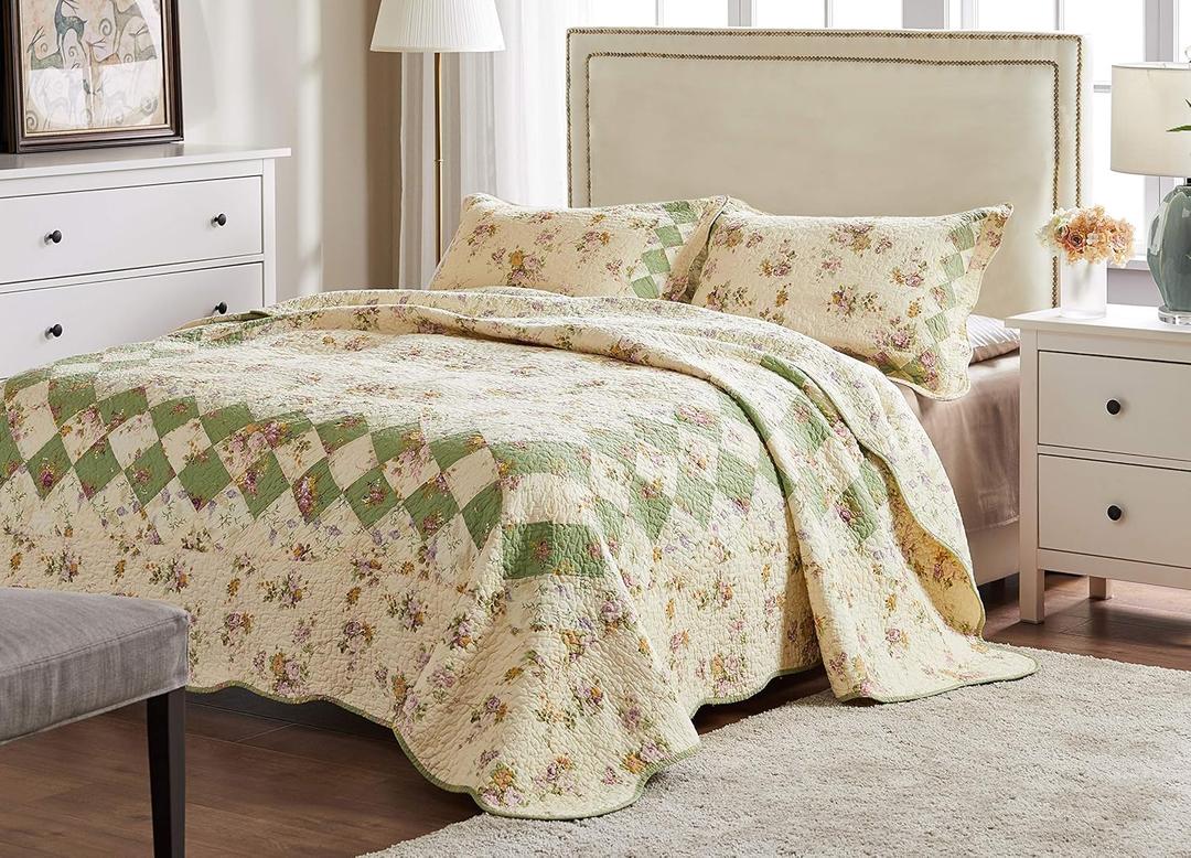Greenland Home 100% Cotton Fashion Quilt Collection, Prewashed, Reversible Quilt Set, 2-Piece Twin/XL, Bliss