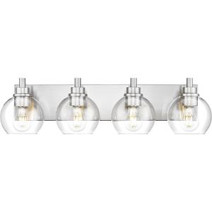 METWET Bathroom Light Fixtures, 4 Light Brushed Nickel Vanity Light, 26 Inch Modern Wall Sconces with Globe Clear Glass Shade, Vanity Lighting Fixtures Over Mirror, VL195-BN-CL-4