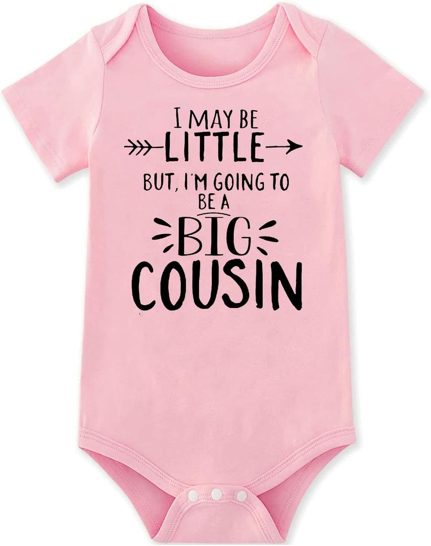 Vieille Baby Boys Girls Bodysuit Short Sleeve Romper Jumpsuit Outfit 0-12 Months (3-6 Months, I May Be Little But I'm Going to Be a Big Cousin Pink)