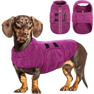 Queenmore Small Dog Sweaters, Soft Fleece Vest Pullover Dog Jacket with Leash Hole, Warm Winter Dogs Clothes Cold Weather Doggy Dachshund Sweater for Small Dogs Cats Boy or Girl (Cationic Berry, XS)