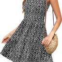 AUSELILY Womens Summer Dress Casual Sleeveless Crewneck T Shirt Sundress Flowy Tiered Swing Mini Dresses (Black, S)