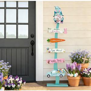 45.6" Happy Easter Welcome Porch Sign| Spring Easter Bunny Rabbit Carrot Standing Wood Signs For Front Door Outdoor Indoor Yard Decor