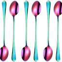Hoshen 7.6 Inch Stainless Steel Ice Spoon, Mixing Spoon, Long-Handled Dessert Coffee Spoon, Ice Cream Spoon, Cocktail Mixing SpoonPack of 8Colorful