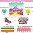 Trunk or Treat Car Decorations Kit,7 Pcs Pink Party Decor,Girls' Birthday Party,Candy Backdrop Banner,Rainbow Road,Red White Plastic Cover, with 4 Pcs Sugar Themed Stickers for SUV Truck Garage Door