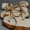 Weekender Bags for Women, Travel Duffle Bag Carry On Overnight Bag with Cosmetics Bag and Crossbody Purse for Gym Hospital, Gifts for Women, Beige Brown