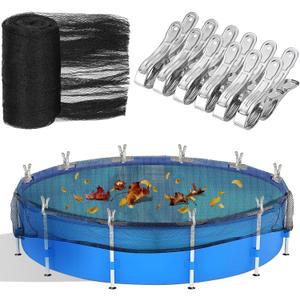 20 Feet Round Leaf Net Cover for Above Ground Pool, Winter Cover Mesh Cover with 12 Pcs Large Metal ClipsPool Safety Net Fits 18FT Above Ground Pools, Keeps Leaves Out of Your Pool