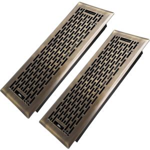 4x12 Inches 2 Pack Heavy Duty Walkable Floor Register - Easy Adjust Air Supply Lever Decorative Floor Vent Covers - Boston Design Vent Covers for Home - Antique Brass