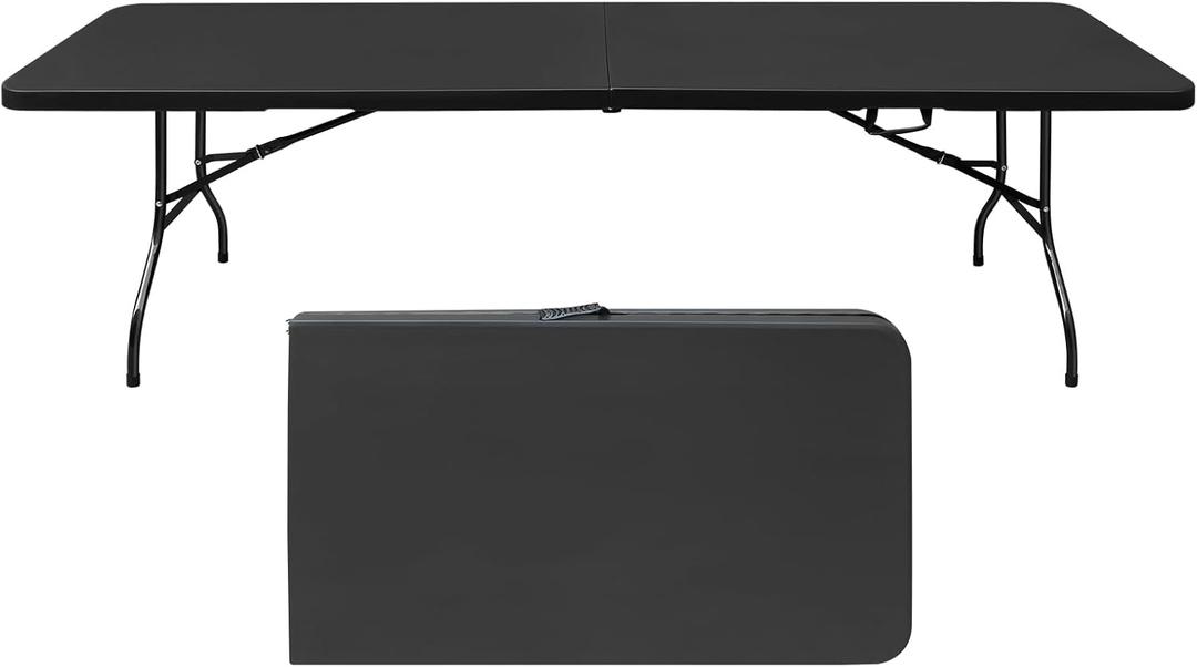 Portable Plastic Folding Table 4ft/6ft/8ft Heavy Duty White Black Picnic Dining Table Fold-in-Half for Camp Party Kitchen Indoor Outdoor