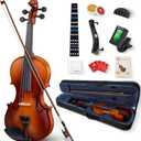Vangoa Violin 1/4 Size Set Fiddle Outfit, Handcrafted Quarter Starter Acoustic Violins Kit with Solid Wood Side Board Lightweight Hard Case for Beginners Students, Child, Kids, Adults, Right Handed