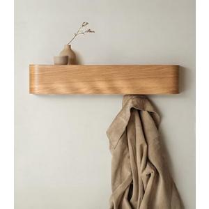 Kazai. Wall-Mounted Coat Rack 'Toke' - Modern Design Coat Rack with Hidden Wall Hooks - Solid Wood Veneer Panel Coat Hanger - Oak