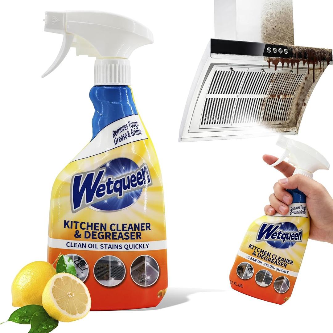WETQUEEN All Purpose Cleaner Spray, Heavy Duty Kitchen Degreaser Foam Spray, Stubborn Stain Remover for Kitchen, Bathroom, Cooker, Countertops, Tiles, Dual-Spray Nozzle, Lemon Scent, 16.91 Fl Oz