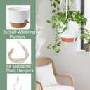 Bouqlife Hanging Planters with Macrame Plant Hangers for Indoor Outdoor Plants 3 Set Self Watering Pots Hanging Baskets Flower Pot Holders 3 Different Size