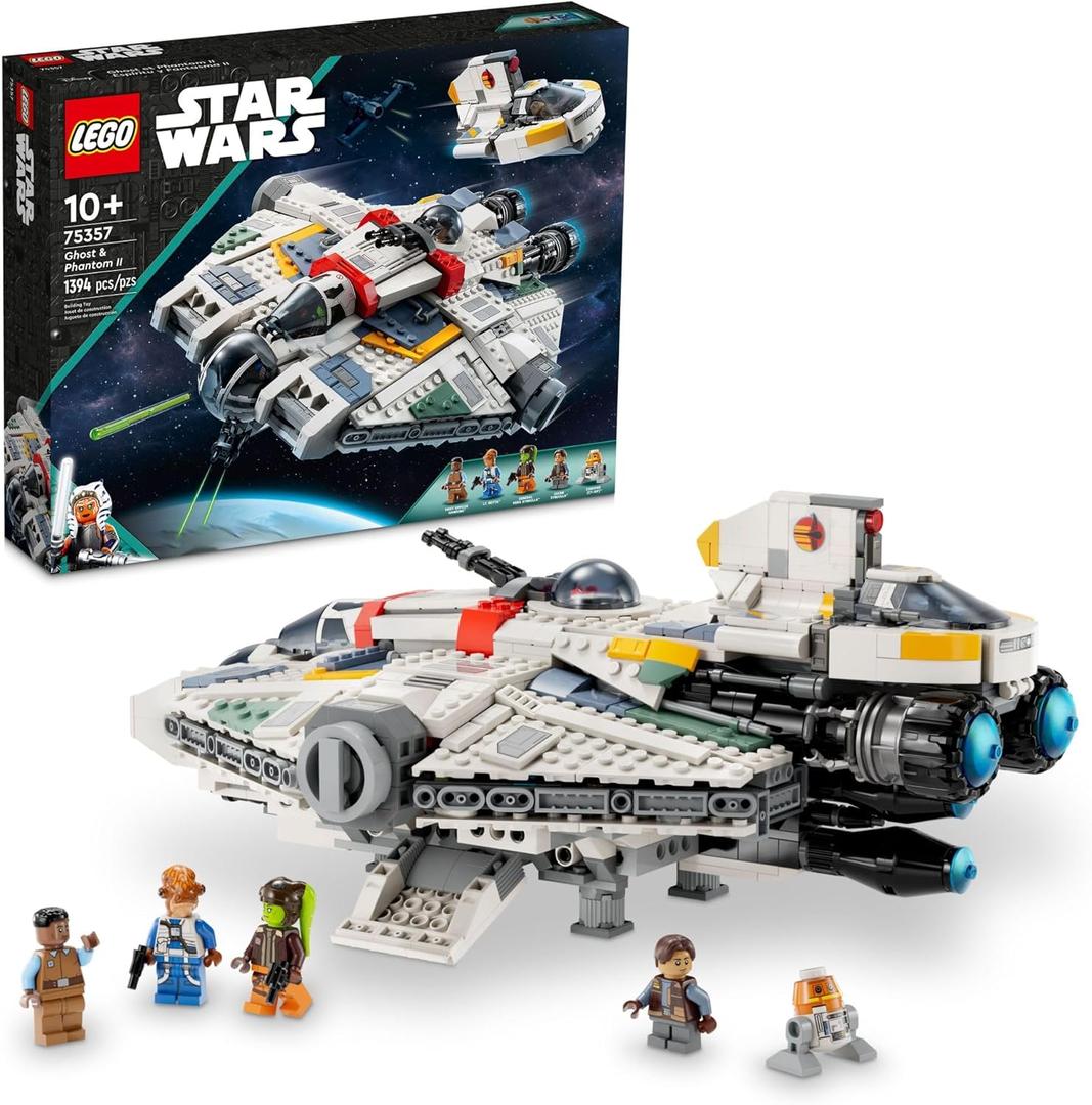LEGO Star Wars Ahsoka Ghost and Phantom II Spaceship Toy - Star Wars Building Toys Set for Kids, Boys & Girls, Ages 10+ - Gifts for Birthdays - 5 Minifigures - 75357, Medium