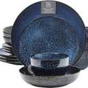 Gibson Elite Matisse 16 Piece Double Bowl Dinnerware Set, Cobalt Blue, Service for 4 (16pcs)