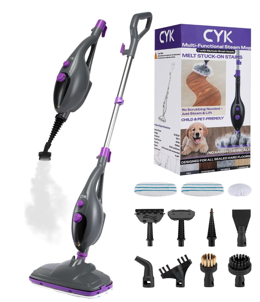 CYK Steam Mops for Floor Cleaning, 12 in 1 Handheld Steam Cleaner for Home, Floor Steamer for Hardwood Floors and Tile (Purplegrey)