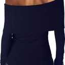 Darong Womens Off Shoulder Sweaters Going Out Fall Tops | ribbed knit, long sleeves, color block, striped, y2k style, fall fashion, going out, cute outfits (Black, XS)