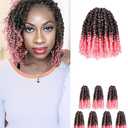 Super Short Passion Twist Crochet Hair for Black Women and Kids-6 Inch 7 Packs Ombre Pink Pre-Looped Pre-twisted Passion Twist Hair, Bob Spring Kinky Twist Bohemian Curl(6"- 7 Pieces, TPink)