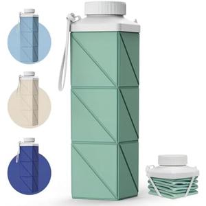 Mefold POMKAKA Collapsible Water Bottles 24.3oz(720ml), 2nd Generation Leakproof BPA-Free Travel Water Bottle,Lightweight Reusable Water bottle for Cycling Gym Camping Sports, Sage Green, Pack of 2