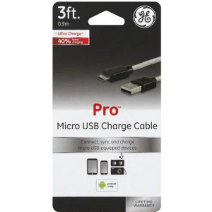 GE Pro Micro USB Charge Cable - White/Black