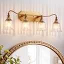 LmnLvn Bathroom Vanity Gold Light Fixture, 4 Lights Bathroom Lighting Matte Antique Brass Finish with Crystal Glass Shade, Gold Vintage Vanity Light for Bathrooms