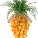 24" Pre-lit Tulip Carrot Easter Wreath for Front Door Spring Carrot Swag with Battery Operated Lights & Burlap Bow Farmhouse Spring Wreath for Porch Wall Artificial Flower Welcome Hanging Sign