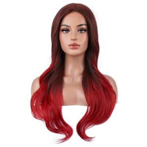 BERON Black Ombre Burgundy Long Wavy Wig for Women Girls Red and Black Curly Heat Resistant Synthetic Wigs Cosplay Costume Party Daily Wig