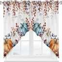 Fall Swag Valance, Autumn Pumpkin Rod Pocket Window Treatment Thanksgiving Leaves Scalloped Swag Kitchen Curtains for Living Room Bathroom Window, 1 Pair, 28" W x 36" L