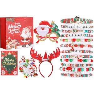 Christmas Bracelets Set for Women & Teens Christmas Gifts Headbands Stickers Glasses Gift Bag Card Perfect Xmas Party Jewelry Gift Xmas Sock Filler