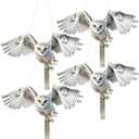 4Pack Fake Owl Plastic Owls Reflective Hanging Owl Decoration, Barn Swallow Deterrent Garden Owls for Woodpecker Pigeon Plastic Hanging Outdoors (4 White Winged Eagle)