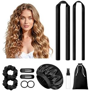 LitBear Heatless Curls Overnight, 2 Sizes of Soft Hair Rollers for Women with Bonnet to Sleep In, No Heat Hair Curlers Set with Scrunchies and Clips, for Long and Medium Hair (Black)