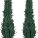 2 Packs 4ft Artificial Cedar Topiary Trees - Fake Boxwood Topiary Cypress Trees Potted Plants, Artificial Plants Shrubs for Home Indoor Outdoor Garden Porch Decor (9in)