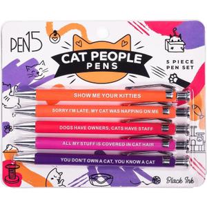 Funny Cat People Pens - Snarky Office Gag Gift, Black Ballpoint Pens with Humorous Sayings for Pet Owners, Cat Lovers, Coworkers