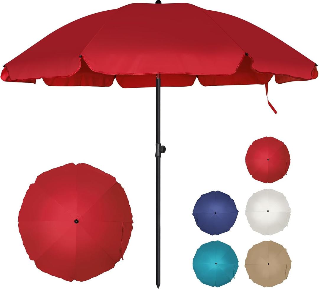 Blissun 6.5ft Patio Umbrella with Push Button Tilt & Height Adjustable, UV50+ Sun Protection with Sturdy Fiberglass Ribs & Iron Pole, Market Umbrella for Outdoor Table Garden Backyard Beach