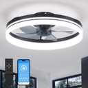 Ceiling Fans with Lights and Remote/APP Control, 19.7in Low Profile Ceiling Fans with Light, Smart Flush Mount Ceiling Fan 6 Wind Speeds, 3000K-6500K Dimmable LED Ceiling Fan Light for Bedroom, Black