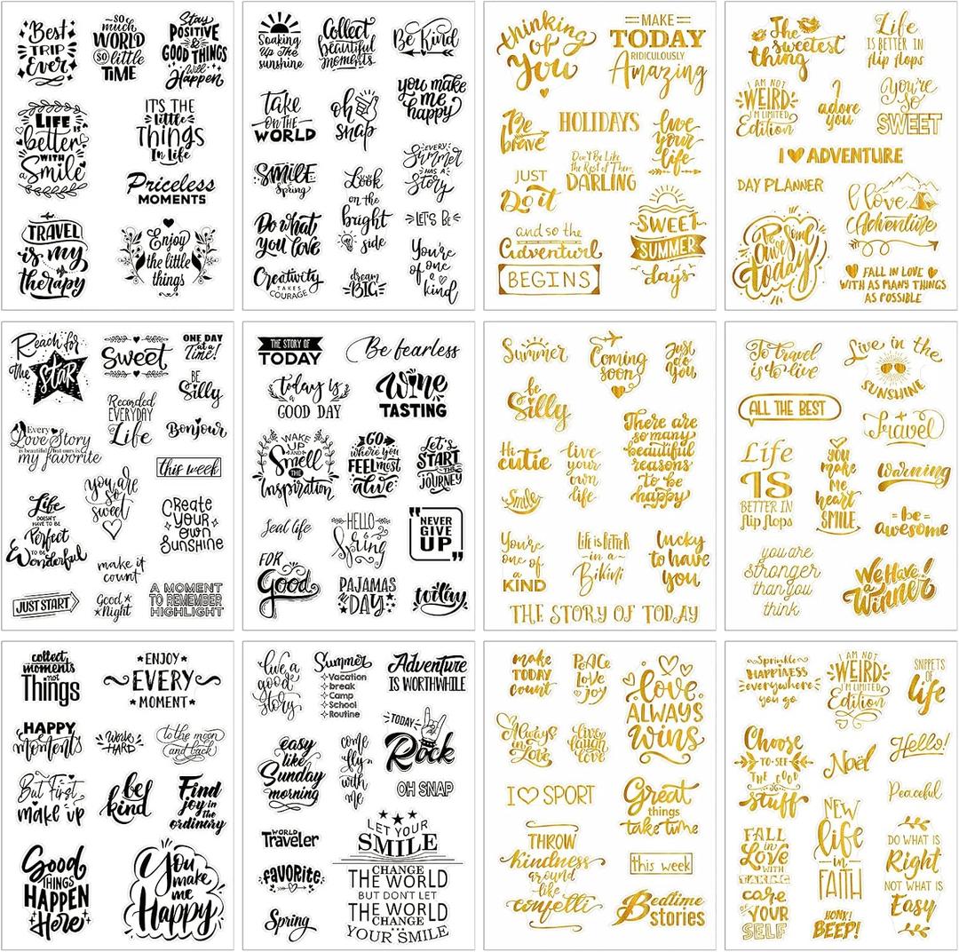 546 Pcs 24 Sheets Vintage Words Stickers for Journaling Nice Words Sentences Stickers Inspirational Scrapbook Stickers Waterproof Aesthetic Stickers for Journaling Water Bottles Laptop (Simple Style)