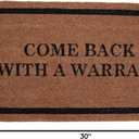 BIRDROCK HOME Come Back with a Warrant Coir Doormat | 18 x 30 Inch | Standard Welcome Mat with Black Border and Natural Fade | Vinyl Backed | Outdoor