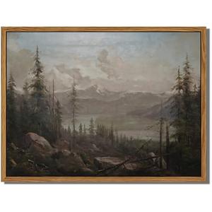 Floating Framed Canvas Wall Art - Majestic Mountain Forest Landscape Wall Decor - Natural Scenery Pictures Paintings Prints for Living Room Bedroom Bathroom Home Decoration 8x10 inch