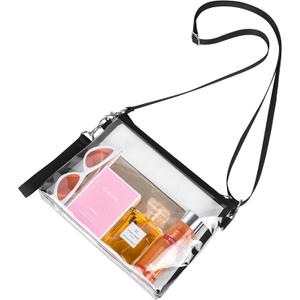 Bagenius Clear Bag for Stadium Events, Clear Purse with Detachable Strap, Sports fan Handbag Purses for Game Day and Concert (Black)