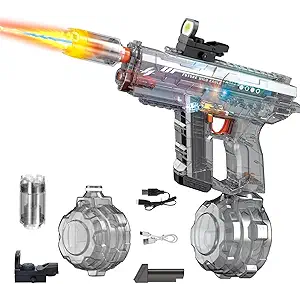 Electric Water Gun for Adults Kids Blue Automatic Squirt Gun: Light Up 26-32FT Long Range, 800CC Large Capacity Watergun,Summer Outdoor Pool Games for Ages 8-12, Beach Backyard Family Party Toy Gift