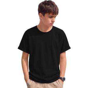 3 x Boys Shirts Short Sleeve Summer Tops Kids Crew Neck Loose Casual Basic Tees for Boys 5-14 Years (Black)
