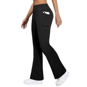 COPYLEAF Fleece Lined Leggings Women Winter Flare Thermal Leggings Water Resistant Hiking Cargo Snow Pants with 4 Pockets(Black L)