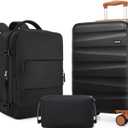 UKEIN Luggage Set with Backpack,Polycarbonate Carry On Luggage Airline Approved with Spinner Wheels, Hardshell Travel Suitcase with TSA Lock,Suitcase Set 3 Piece (Black)