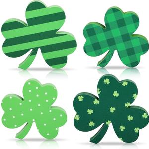 COCHIE Shamrock St Patricks Day Decorations, Wooden St. Patrick's Day Tiered Tray Decor Set of 4, Green Clover Saint Patrick Day Table Top Decoration for Home, Shelf, Door, Office Party (Pattern)